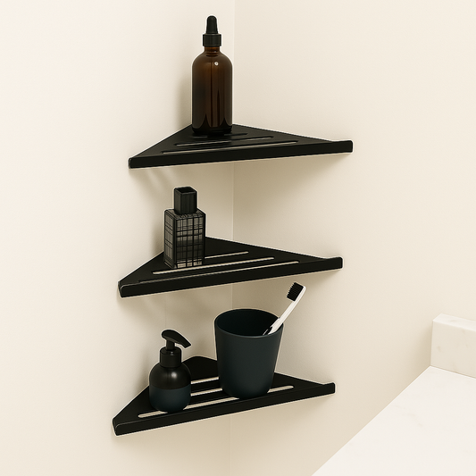 CornerFlow – Triangular Bathroom Shelf (set of 3)